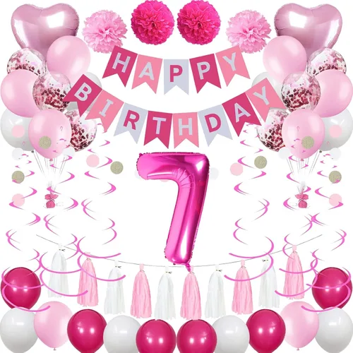 Miniatura 13 de Decoraciones de 4º cumpleaños para niñas, globos de feliz cumpleaños rosa y blanco con el número 4, suministros para fiesta de cumpleaños