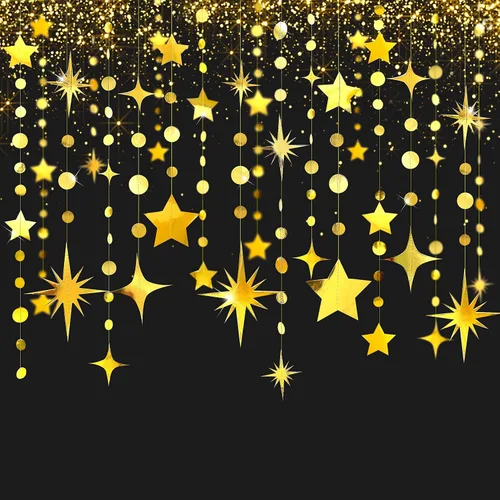 Miniatura 5 de Guirnalda de papel dorada para decoración de fiesta con estrellas, círculos y puntos, papel brillante, banderines, serpentinas metálicas