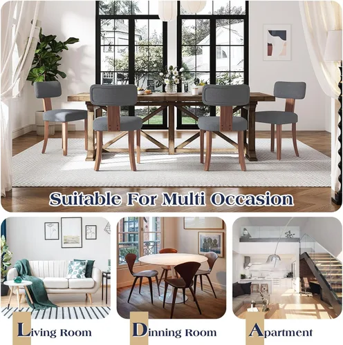 Miniatura 7 de LUXOAK Juego de 2 sillas de comedor modernas de mediados de siglo, sillas de cocina tapizadas de lino con respaldo curvado y patas ajustables