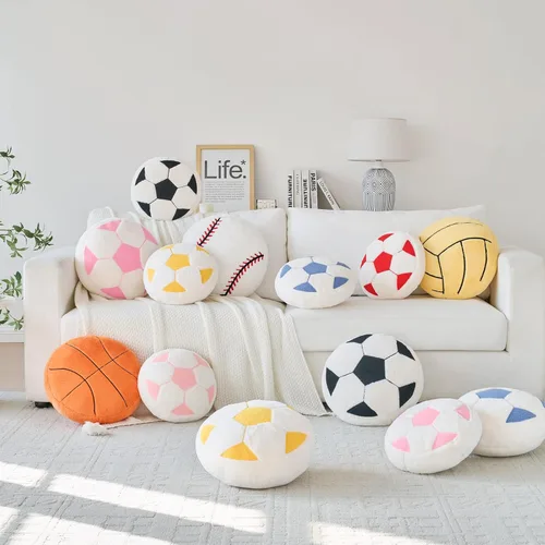 Miniatura 6 de Almohada de béisbol, almohada con forma de béisbol de 12 pulgadas, cojín de asiento con piel sintética de conejo, almohada redonda para decoración