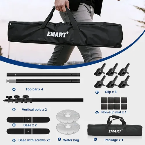 Miniatura 7 de EMART Soporte de fondo resistente, soporte de tubo y cortina de 10 x 10 pies, soporte ajustable para telón de fondo, kit de fotografía con base