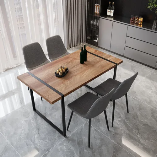 Miniatura 48 de YYQ Juego de mesa de comedor para 4, mesa de cocina de madera de 59 pulgadas y sillas para 4, moderno juego de mesa de comedor de 5 piezas con 4