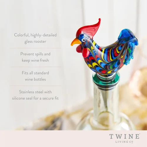 Miniatura 2 de Twine Rooster - Tapón para botella de vino, diseño de gallo, mantiene el vino fresco, vidrio, metal, multicolor, juego de 1