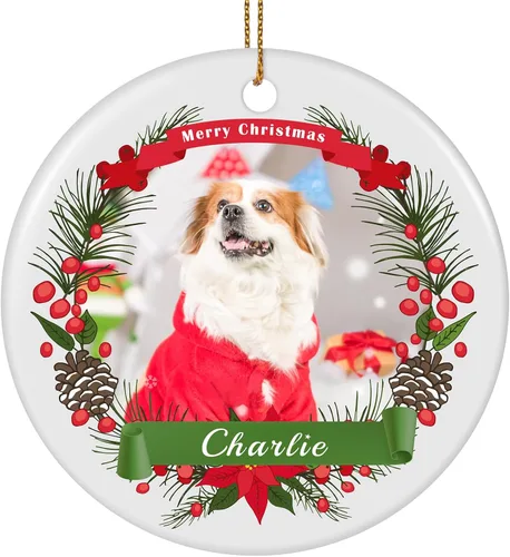 Miniatura 39 de Paquete de 4 adornos de Navidad personalizados 2025 de cerámica personalizada con foto y texto para decoración de árbol de Navidad, primera Navidad