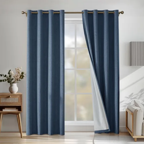 Miniatura 74 de Cortinas de lino 100% opacas para dormitorio, cortinas opacas de 45 pulgadas de largo, cortinas de oscurecimiento de habitación para sala de estar