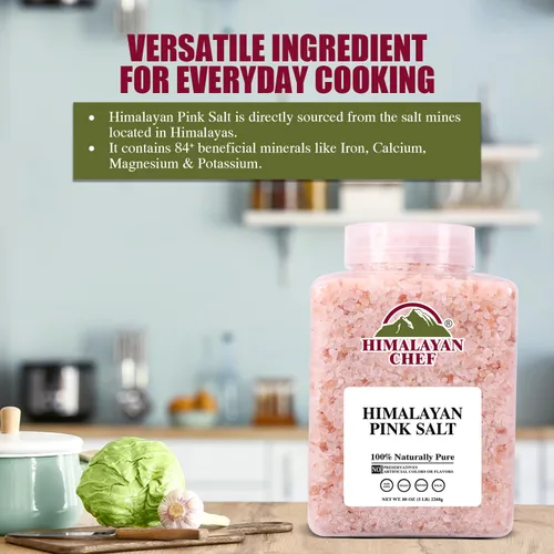 Miniatura 9 de Himalayan Chef - Sal rosa del Himalaya grano grueso, tarro de plástico de 5 libras - Pura, natural, kosher, rica en minerales, ideal para recargas
