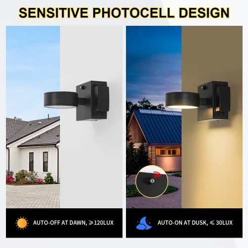 Miniatura 2 de Luces de Porche con Tomacorriente GFCI, Luz de Pared Exterior de Anochecer a Amanecer con Tomacorriente, Lámpara Exterior de Aluminio LED Negro