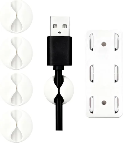 Miniatura 8 de Clips organizadores de cables de cable, paquete de 4 soportes de cable de carga con soporte para regleta de alimentación para escritorio, mesita