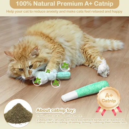 Miniatura 3 de Tocirelo Juguetes de hierba gatera para gatos, paquete de 3 – Juguetes resistentes a las mordeduras para gatos rellenos con 100% puro 45000 mg