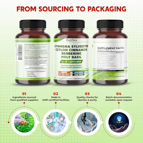 Miniatura 8 de Gymnema Sylvestre Berberina de canela de Ceilán todo en 1, alta potencia s para la salud digestiva y apoyo al metabolismo