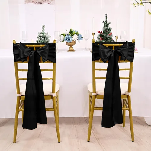 Miniatura 5 de fani 60 cintas de satén negras de 7 x 108 pulgadas para silla, fundas universales para silla, bodas, fiestas de cumpleaños, celebraciones, hoteles