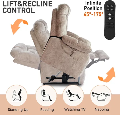 Miniatura 6 de EONIX Silla reclinable elevadora eléctrica de gran tamaño para personas grandes y altas, reclinable extra ancha con calor y masaje, silla elevadora