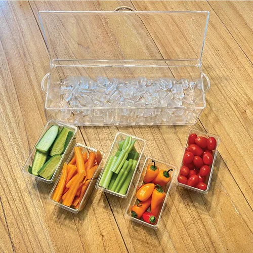 Miniatura 6 de Evelots Ice Chilled - Bandeja de condimentos de 5 compartimentos con tapa con bisagras, recipiente de plástico para servir para adornos, perfecto