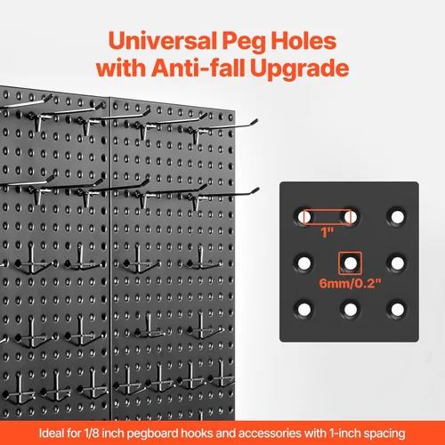 Miniatura 5 de VEVOR Paneles de metal con clavijas, tablero perforado de 24" x 12", 2 paneles, organizador de pared resistente con accesorios, para sala de estar