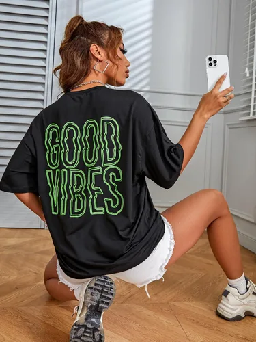 Miniatura 3 de SOLY HUX Camisetas talla extragrande para mujer, camisetas gráficas con estampado de letras, informales de verano