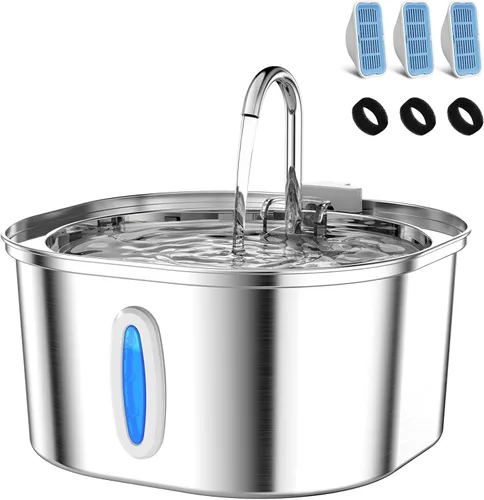 PEKTACO Fuente de agua para gatos de acero inoxidable, dispensador de agua para gatos de 3.2 L/108 onzas con bomba de agua silenciosa y ventana de