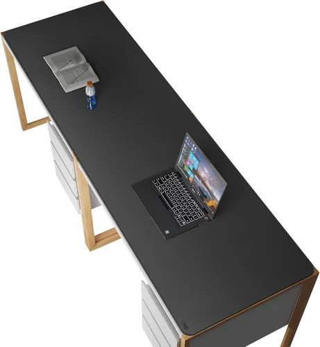 Miniatura 42 de Vyaaa Tapete de cuero para escritorio, 63" x 23.6" pulgadas, protector de escritorio de cuero, impermeable, extra grande, alfombrilla de mouse Negro
