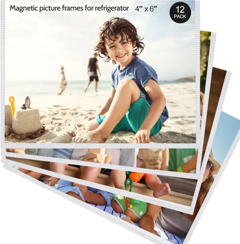 vivinin Portarretratos magnéticos, paquete de 12 marcos magnéticos reutilizables, marcos magnéticos para fotos para refrigerador de 4 x 6 pulgadas