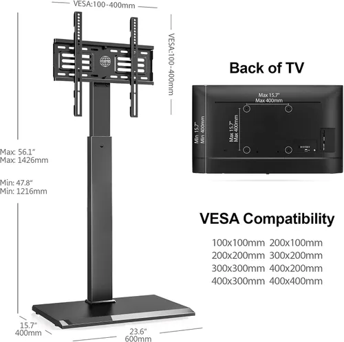 Miniatura 7 de FITUEYES - Soporte universal de suelo para TV con base de hierro, montaje giratorio para televisores LED, LCD, OLED, plasma, de pantalla plana