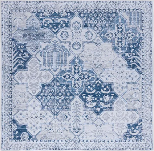 Miniatura 9 de SAFAVIEH Tucson Collection - Alfombra lavable de 2 pies 6 pulgadas x 8 pies, gris y azul marino, antideslizante, ideal para zonas de alto tráfico