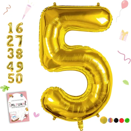 Miniatura 109 de Globos de números de 40 pulgadas del 0 al 9 dorados grandes del número 0, globos digitales para suministros de decoración de celebración de fiesta