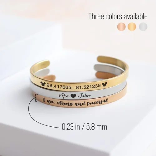 Miniatura 7 de MIAMIA Pulseras personalizadas para mujer, brazalete con mantra inspirador grabado, regalos para mujeres, niñas y parejas, joyería de fecha, nombre