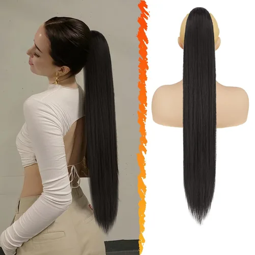 Miniatura 34 de BARSDAR Extensión de cola de caballo corta y recta - Extensiones de pelo con cordón de 16 pulgadas, rubio para mujeres - Extensiones de pelo Rubio
