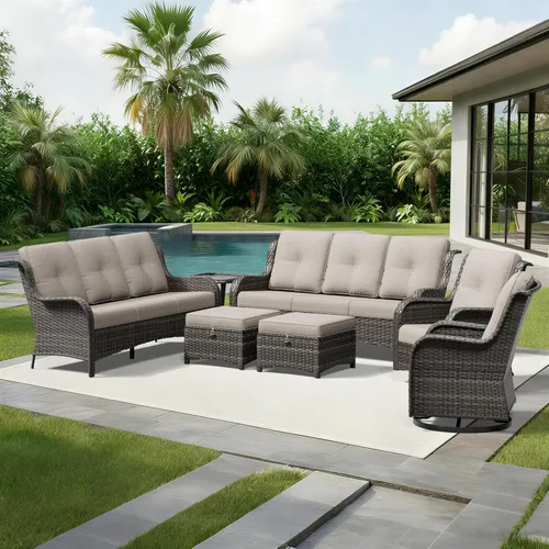 Miniatura 97 de Joyside Juego de sillas de mimbre para patio, juego de 3 piezas de mimbre para exteriores con 2 sillas reposabrazos y 1 mesa auxiliar para terraza