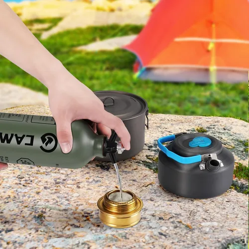 Miniatura 6 de Botella de combustible 1L para acampar al aire libre con válvula de seguridad, verde militar