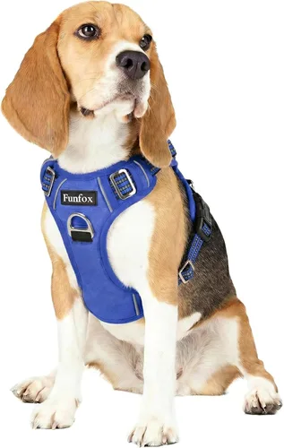 Miniatura 21 de Funfox Arnés para perro sin tirones, arnés de chaleco ajustable para mascotas, material súper suave con mango vertical, fácil control, paseo