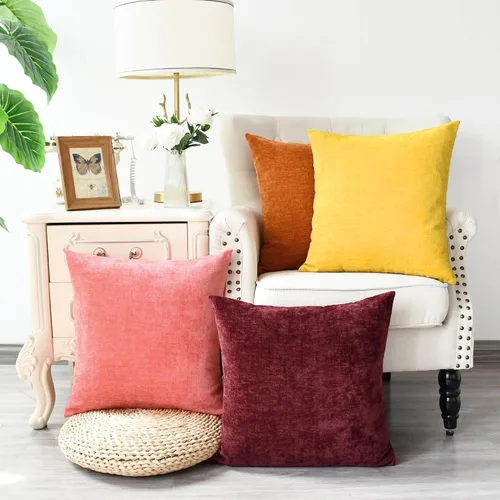 CaliTime - Juego de 4 fundas de almohada modernas, multicolor, acogedoras, de felpilla suave, para sofá, sillón, decoración del hogar, 18 x 18