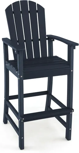Miniatura 17 de Giantex Taburete de bar HDPE para exteriores, silla Adirondack alta con reposabrazos y reposapiés, taburete de bar de 30 pulgadas de altura de Gris