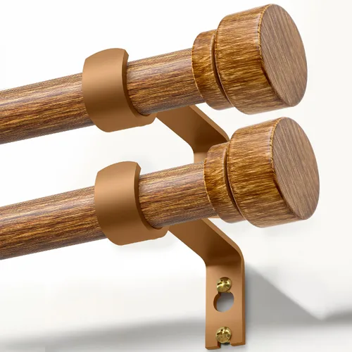 Miniatura 11 de Lootkell Barras de cortina de madera para ventanas de 66 a 120 pulgadas de diámetro, bohemio, decorativo, resistente, largo, ajustable, con diseño