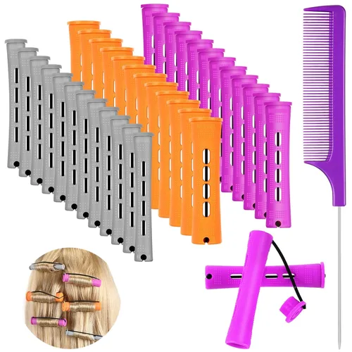Miniatura 11 de WILLBOND - 36 piezas de varillas de onda fría para permanente de cabello, varillas de rizado con peine de cola de rata de acero para peinado