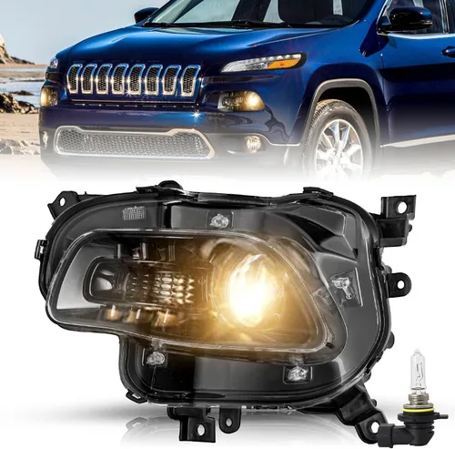 Miniatura 25 de JSBOYAT Compatible con 2014-2018 Jeep Cherokee Luz LED DRL de estacionamiento Señal de giro estilo OE Faros LED DRL cromados para parachoques Señal