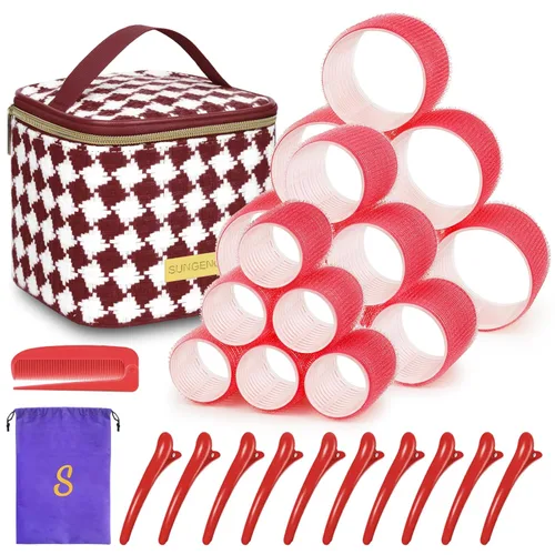 Miniatura 13 de Juego de rodillos de cabello 18 piezas, rodillos de cabello con pinzas y peine, rizadores de peluquería, estilos DIY, Sungenol 3 tamaños de rodillos