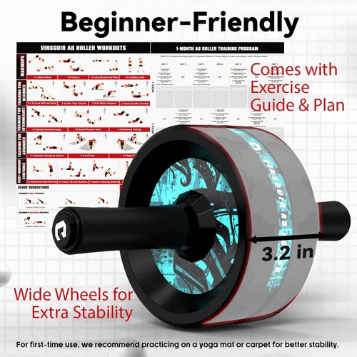 Miniatura 9 de VINSGUIR Ab Roller Wheel, Abs & Core Workout Equipment for Home Gym with Knee Pad Accessories, Abdominal Wheel for Full-body Strength Training Lago