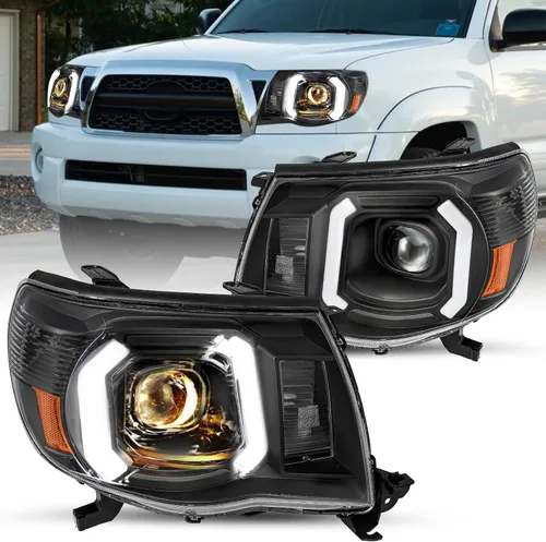 Miniatura 17 de JSBOYAT Conjunto de faros delanteros de recambio para camioneta Toyota Tacoma 2005-2011, bombillas incluidas (carcasa negra con reflector ámbar)