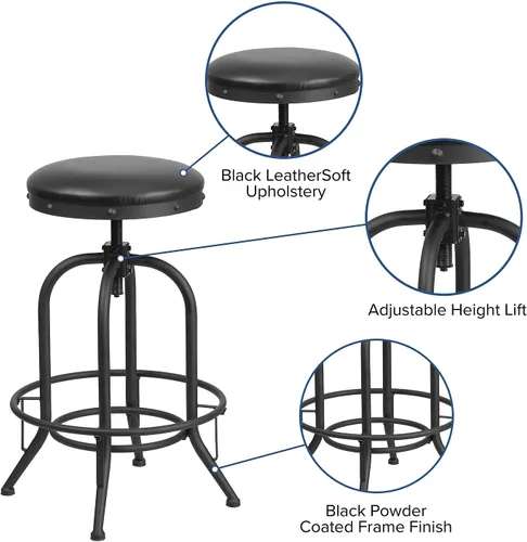Miniatura 4 de Flash Furniture Carrington Taburete de bar de 30 pulgadas con asiento giratorio LeatherSoft negro