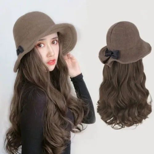 Miniatura 2 de Sombrero con extensión de cabello peinado largo ondulado para mujeres y niñas