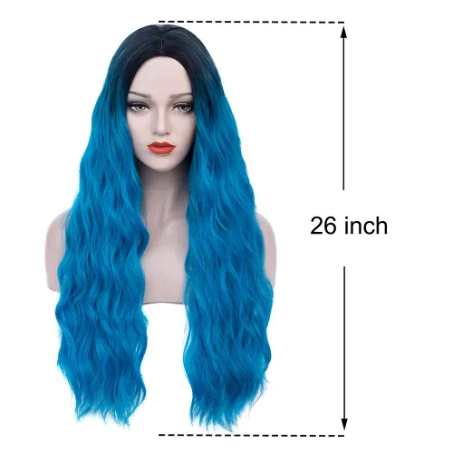 Miniatura 3 de Mildiso - Peluca de cabello largo natural ondulado para mujer, color azul de color degradado, perfecto para fiestas, cosplay o uso diario