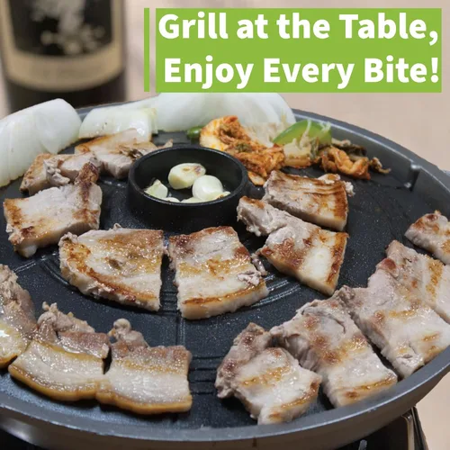 Miniatura 3 de COOKKING - Sartén para parrilla BBQ tradicional coreana, forma de caldera con tapa - Parrilla de aluminio fundido antiadherente