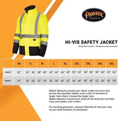 Miniatura 6 de Pioneer Hi Vis - Chaqueta impermeable de seguridad 2 en 1 para hombres y mujeres, se invierte a un acolchado negro, equipo impermeable reflectante