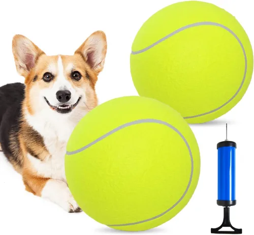 Pomeat 2 pelotas de tenis Gaint para perros, pelotas de tenis inflables grandes de 9.5 pulgadas, juguete masticable para mascotas, pelotas de 2