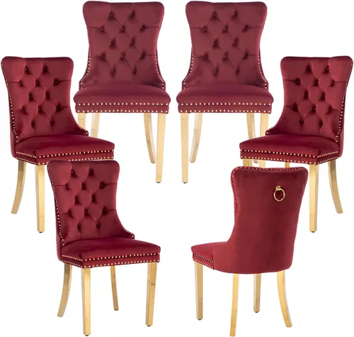 Miniatura 65 de LKTART Juego de 2 sillas de comedor de terciopelo, sillas de comedor copetudas con ribete de anillo de clavo, silla de comedor tapizada con patas