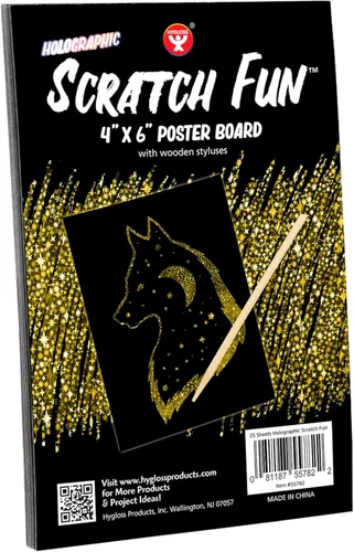 Miniatura 7 de Hygloss Products Scratch Fun - Juego de arte de papel de rascar negro mate para niños, el kit incluye 50 papeles holográficos plateados, 8.5 x 11