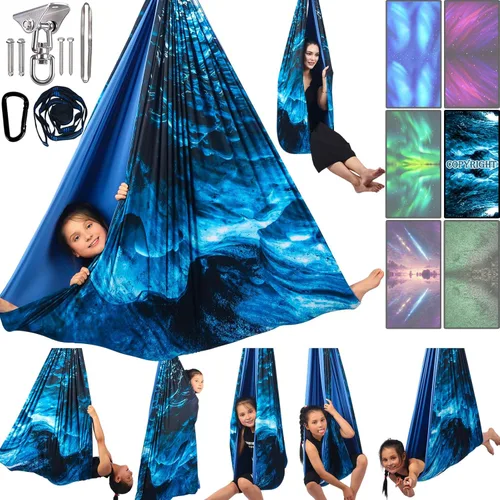Miniatura 10 de Columpio sensorial para niños y adultos con capacidad para hasta 300 libras en interiores y exteriores, columpio de terapia de abrazo de doble capa