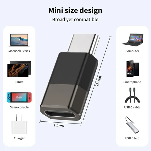Miniatura 7 de Fidioto Paquete de 2 adaptadores USBC a USB C, adaptadores de aleación de zinc, adaptador USBC hembra a USB-C macho OTG compatible con teléfonos