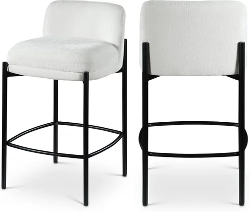 Miniatura 14 de Meridian Furniture 429Beige-C Burton Collection Modern Taburete contemporáneo con tela de felpilla beige suave, marco de metal negro mate, 17.5