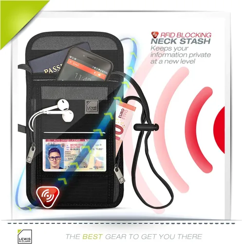 Miniatura 2 de Lewis N. Clark cartera de bloqueo RFID para Cuello), 1267BLK